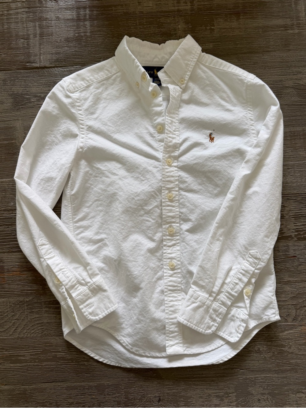 Ralph Lauren White Long-Sleeve Button-Down Shirt with Pony Logo